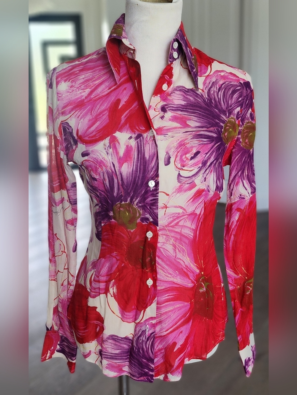 Dolce & Gabbana Pink, Purple & Red Floral Button-Down Shirt Sz 42 6